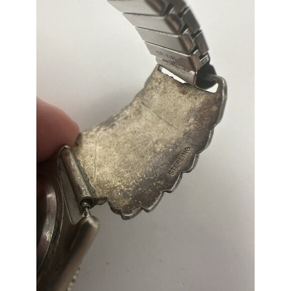 Vintage Mens Watch with Navajo Made Sterling Silver Turquoise Coral Watch Tips - Picture 6 of 11